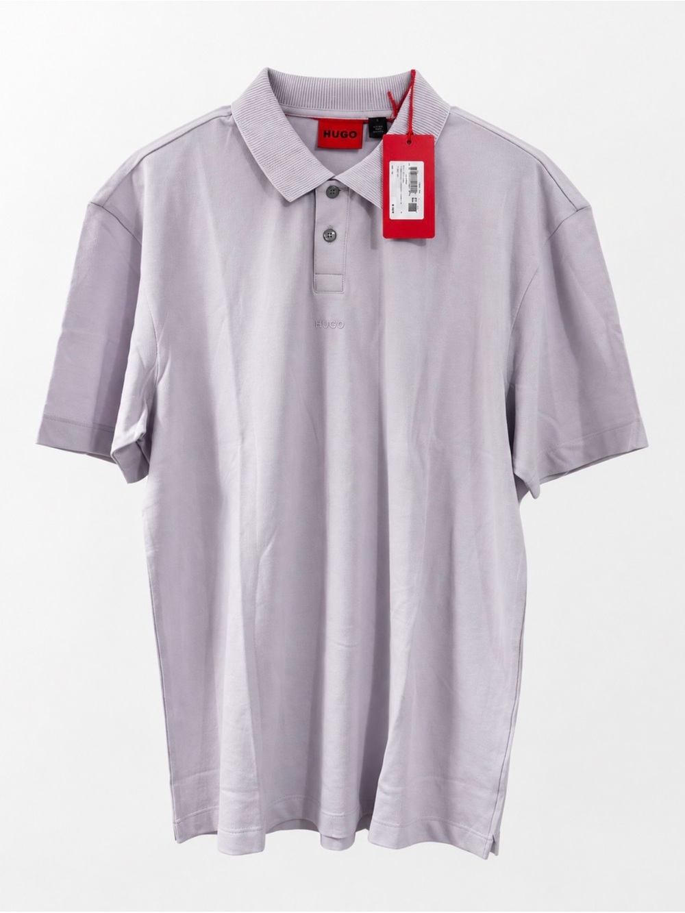 HUGO Men's Lavender Polo with Contrast Red Tag